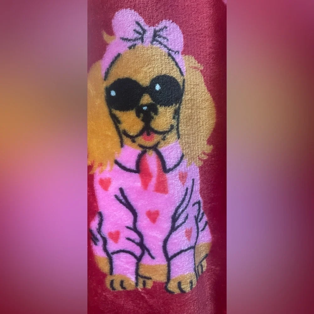 Puppy Love Plush Flannel Throw Dogs Puppies Red w/ Multi Color Gift ~ 50x60 NWT